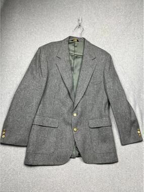 Vintage American Trend Tweed Sports Blazer Mens 42R Gray Preppy Gold Buttons